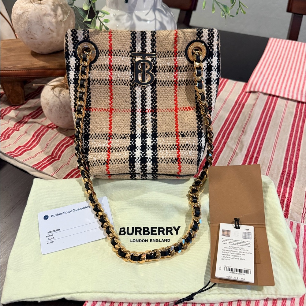 Burberry Lola Checkered Shoulder Bag with Gold Chain